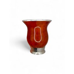 Cuia Bago de Touro com Bocal de Prata 600 e Chapa de Ouro:vermelho - 4