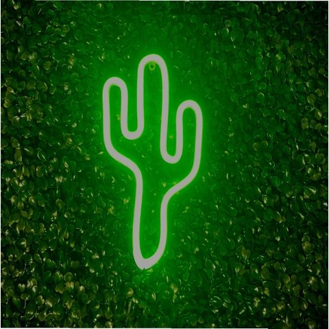 Luminária de Parede Cactus Led Neon Verde 27cm 3D Gold Print
