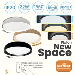 Plafon New Space Redondo Sobrepor Led Multicor 32w Ø38cm Preto Bivolt - 2