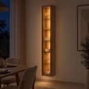 Ver imagem 3 de Cristaleira Armário Suspenso LED 1 Porta Vidro Reflecta 5 Prateleiras Sala de Jantar Quarto Carvalho