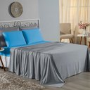 Ver imagem 1 de Jogo de Cama Casal Viúva Nobre 4 Peças Malha 100% Algodão - Cinza / Turquesa
