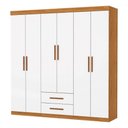 Ver imagem 2 de Guarda-roupa Solteiro Aurora 6 Portas 2 Gavetas Cinamomo/branco - Carioca Móveis