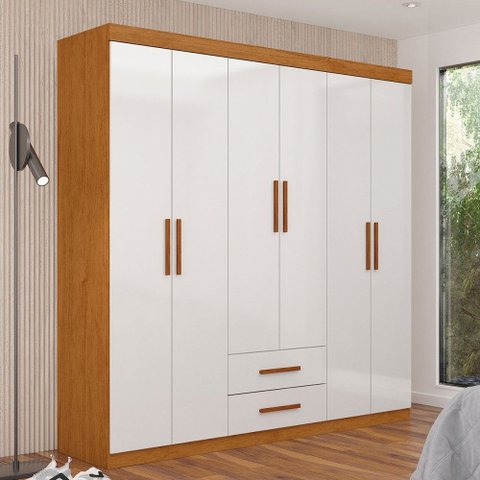 Guarda-roupa Solteiro Aurora 6 Portas 2 Gavetas Cinamomo/branco - Carioca Móveis