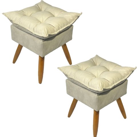 Kit 2 Puff Decorativo Quadrado para Sala Quarto Penteadeira Recepção Alice Pé Palito Castanho Suede
