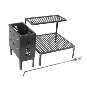 Kit Grelha Rústica 66cm Barra Chata em Aço e Firebox para Alvenaria