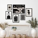 Ver imagem 1 de Composição 6 Quadros Abstratos- Formas Preto e Branco - com Vidro:madeira Preta