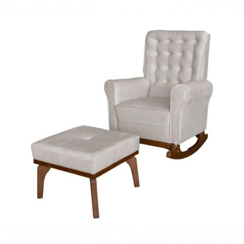 Cadeira Poltrona de Amamentação e Balanço C- Puff Veludo Off White - Lahome Decor
