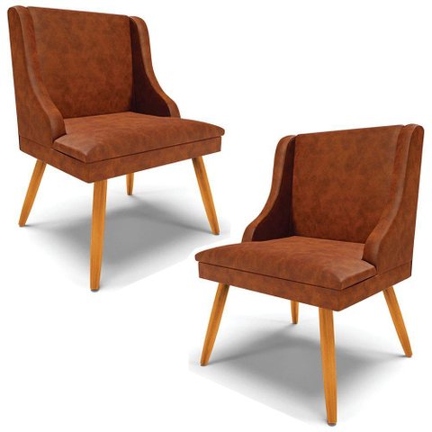 Kit 2 Cadeiras Decorativas Sala de Jantar Pés Palito de Madeira Firenze Pu Nozes/natural G19 - Gran