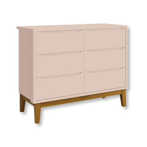 Cômoda Infantil 6 Gavetas Classic Pés Madeira:rosa