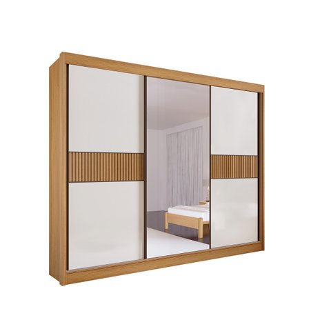 Guarda Roupa Casal com Espelho 3 Portas 6 Gavetas 100% Mdf Los Angeles Ripado D Doro Móveis - Cinamo