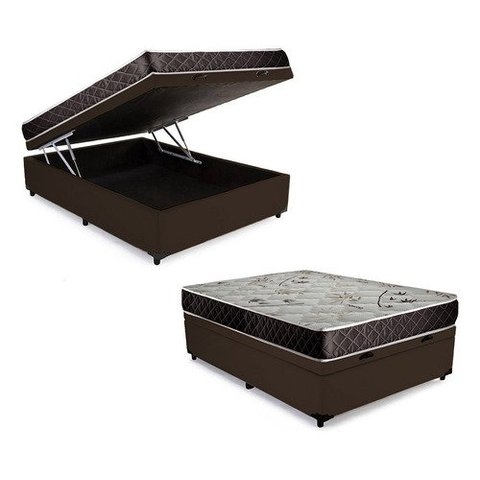Cama Box Baú Casal Colchão Mola Bonnel Belos Sonhos + Box Sintético 61x138x188:marrom
