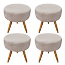 Ver imagem 1 de Kit 4 Puffs Banqueta Redonda Nina Veludo Pés Palito Castanho - Pallazio - Bege