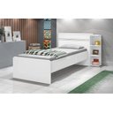 Ver imagem 1 de Kit 2x1 Para Quarto Com Cama de Solteiro Branca com Gaveta 3 Prateleiras e com Cabeceira Baú Interno
