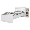Ver imagem 3 de Kit 2x1 Para Quarto Com Cama de Solteiro Branca com Gaveta 3 Prateleiras e com Cabeceira Baú Interno