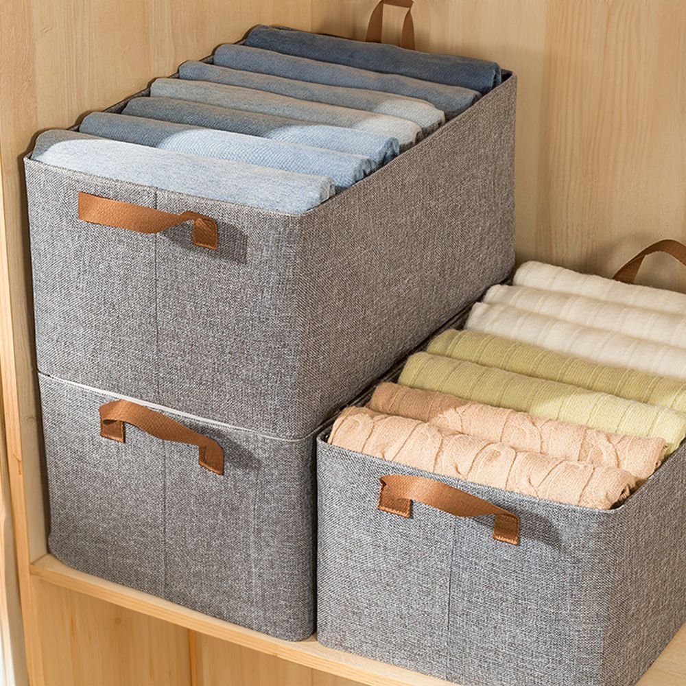 Cesto Caixa Organizador Guarda Roupa Tecido Dobrável 3 Unid - 5