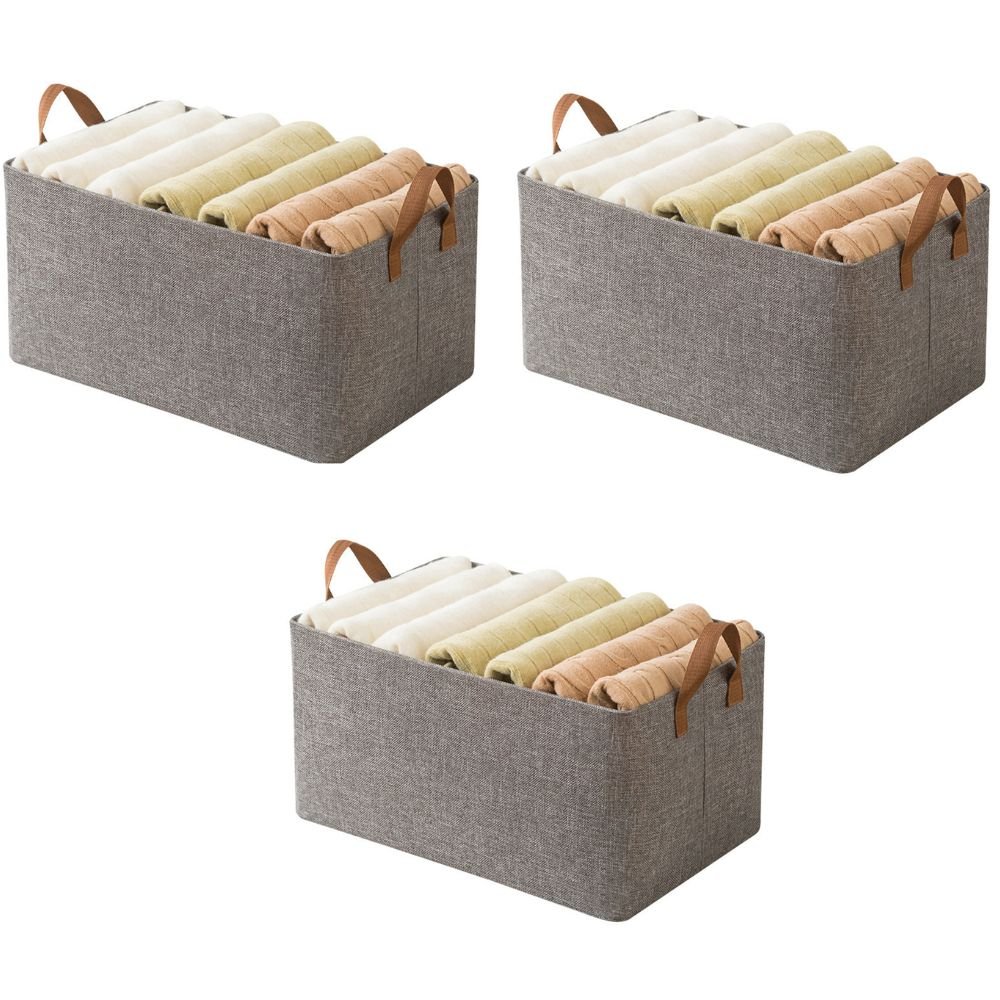Cesto Caixa Organizador Guarda Roupa Tecido Dobrável 3 Unid - 1