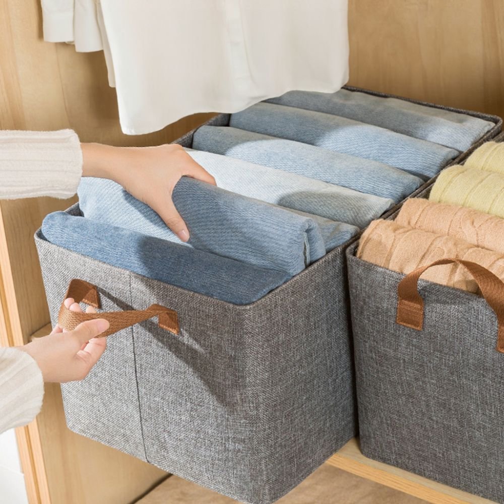 Cesto Caixa Organizador Guarda Roupa Tecido Dobrável 3 Unid - 4