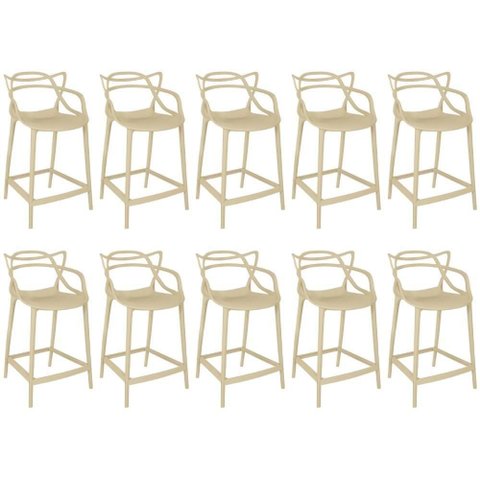 Kit 10 Banquetas Média Allegra 66cm Design Cozinha/bancada - Nude