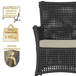 Poltrona Igapó Alumínio Micro Pintura Preta Corda Náutica E7 Preto - 4