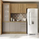 Ver imagem 1 de Armário de Cozinha Modulada Completa Reta 5 Peças 2,50m Botanic Kappesberg - Nogueira/Fendi