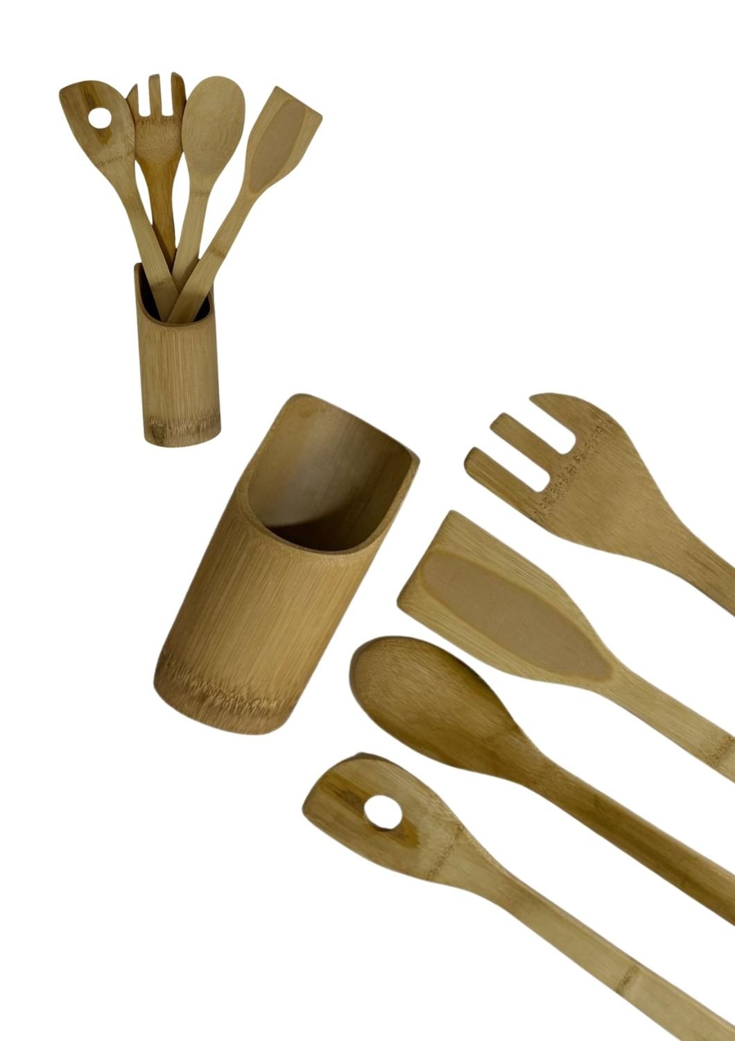Kit 2 Conjuntos de Utensílios Cozinha Bambu Colher de Pau Jolitex Kit Cozinha em Bambú - 7