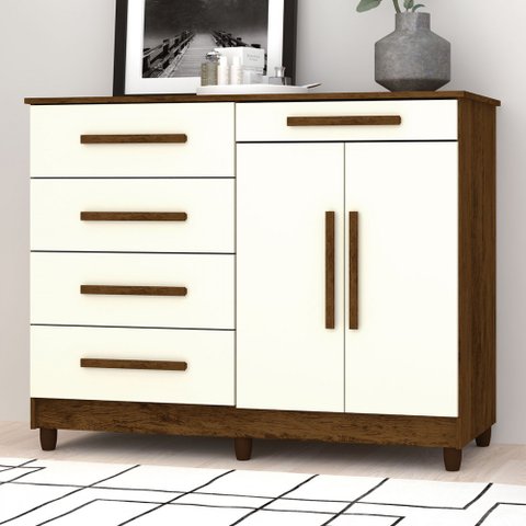 Cômoda Jasper 2 Portas 5 Gavetas Imbuia/champanhe - Panorama Móveis