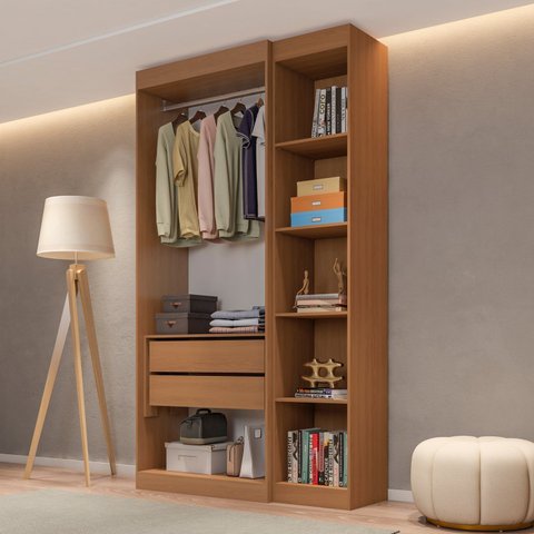 Guarda-Roupa Modulado sem Portas 2 Gavetas 4 Prateleiras Estante Versatille Yescasa