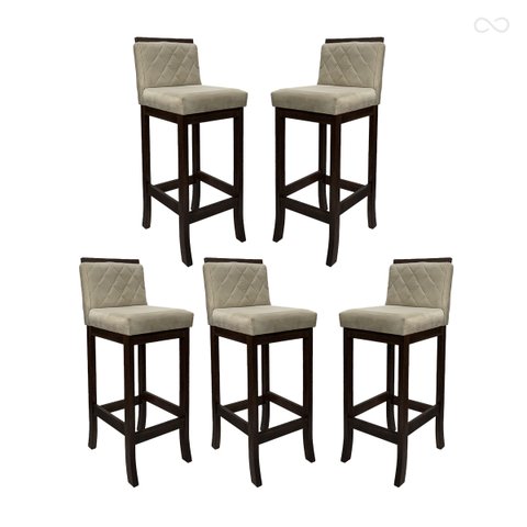 Kit 5 Banquetas Alta para Balcão de Cozinha Nice Madeira Maciça Matelassê Suede Bege Ccs