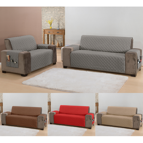 Jogo protetor de sofá king 2 e 3 lugares matelado com bolso lateral cor cinza