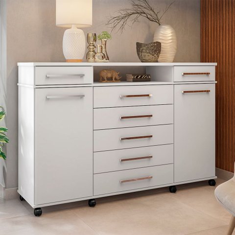 Cômoda com 7 Gavetas London Branco Demóbile