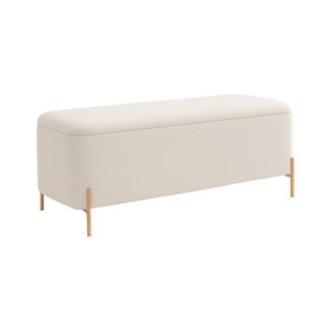 Puff Baú Bella 90cm Pés Alumínio Dourado Bouclé Off White - Sallar Home