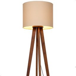 Luminária de Chão Madri com Pés de Madeira e Tecido Tramê Bege 158cm - 3