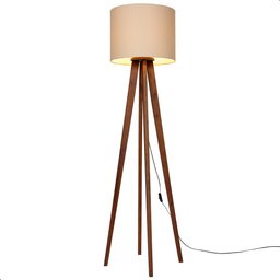 Luminária de Chão Madri com Pés de Madeira e Tecido Tramê Bege 158cm - 1