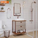 Ver imagem 2 de Gabinete para Banheiro 60 Cm 100% Mdf 2 Gavetas C/ Espelheira Uni Mgm Móveis Cappuccino/freijo