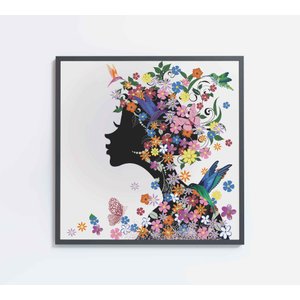 Quadro Decorativo Desenho Mulher com Flores Decor&Quadros MLH022 80x80 cm Vidro Impresso