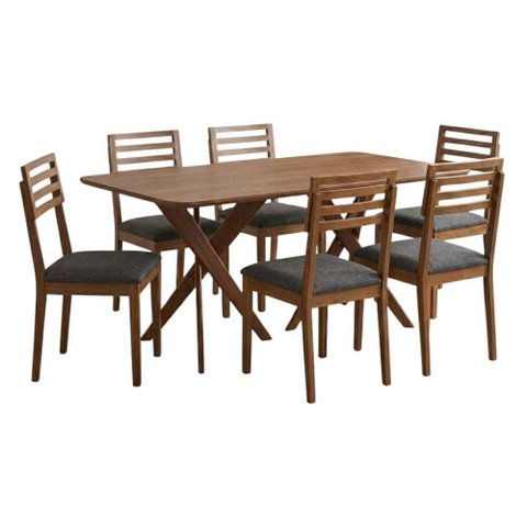 Mesa de Jantar Cacau com 6 Cadeiras Estofadas Japurana Linho Grafite Ornar