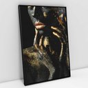 Ver imagem 1 de Quadro Decorativo Mulher Dourada Fashion em Tela Canvas Tacolado Moldura Flutuante 4,5cm Preta 100 X