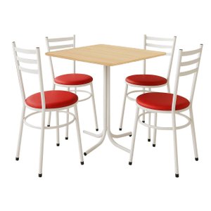 Conjunto Mesa Branca 70x70cm Tampo Pinus com 4 Cadeiras Epoxi