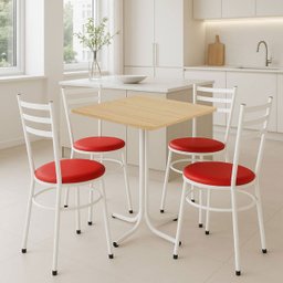 Conjunto Mesa Branca 70x70cm Tampo Pinus com 4 Cadeiras Epoxi - 3