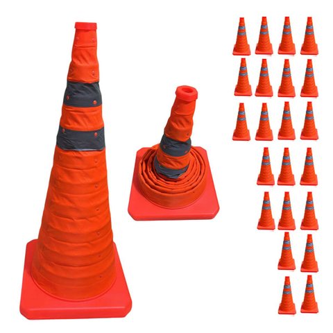 Cone Retratil Sinalizador Kit 22 Uni Viario Baliza Portatil Estrada Segurança Dobravel Obra Flexivel