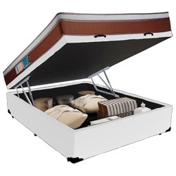 Cama Box Baú Casal Sintético + Colchão Molas Ensacadas Luckspuma Caribe 138x188x66:Branco - 7