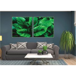 kit com 2 Quadros Decorativos Florais com Moldura e Vidro para Sala Quarto Escritório e Clínica 62x6 - 2