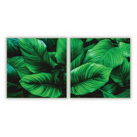 kit com 2 Quadros Decorativos Florais com Moldura e Vidro para Sala Quarto Escritório e Clínica 62x6