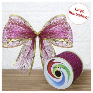 Kit 4 Rolo Fita Rosa Aramada Natal Decoração Natalina 6,3cm X 2,70m