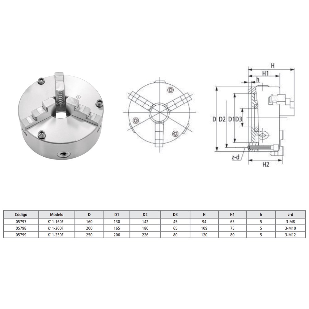 Placa P/ Torno Universal Med. 250mm - 3 Castanhas F. Frontal - 4