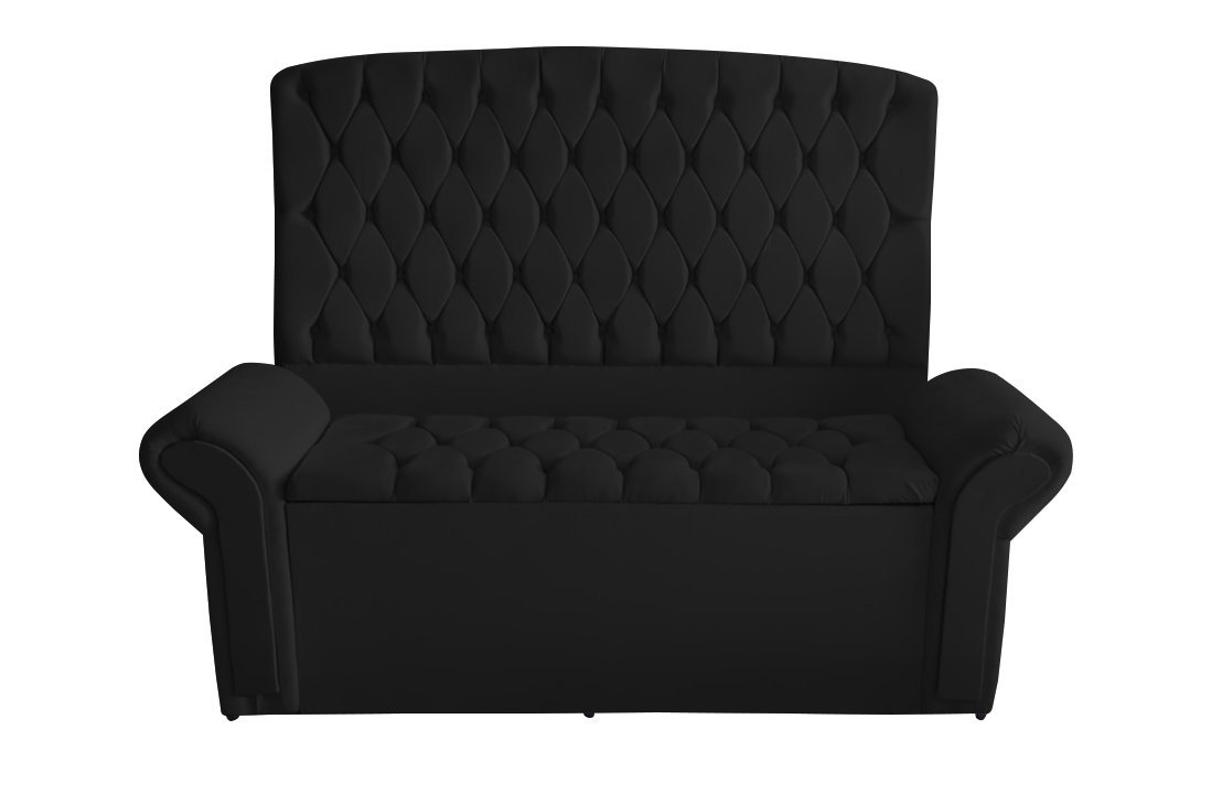 Kit de Quarto Cabeceira de Cama Box e Calçadeira Baú Dubai Casal 140 Cm Suede Preto Ec Móveis