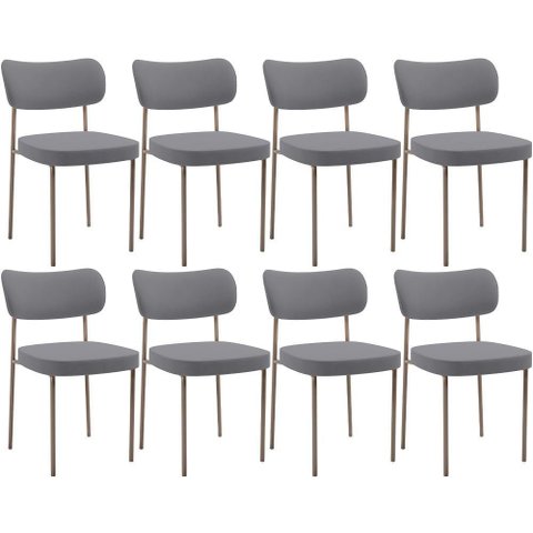 Kit 08 Cadeiras Estofadas para Sala de Jantar Melina Base Arena L02 Suede Cinza - Lyam Decor