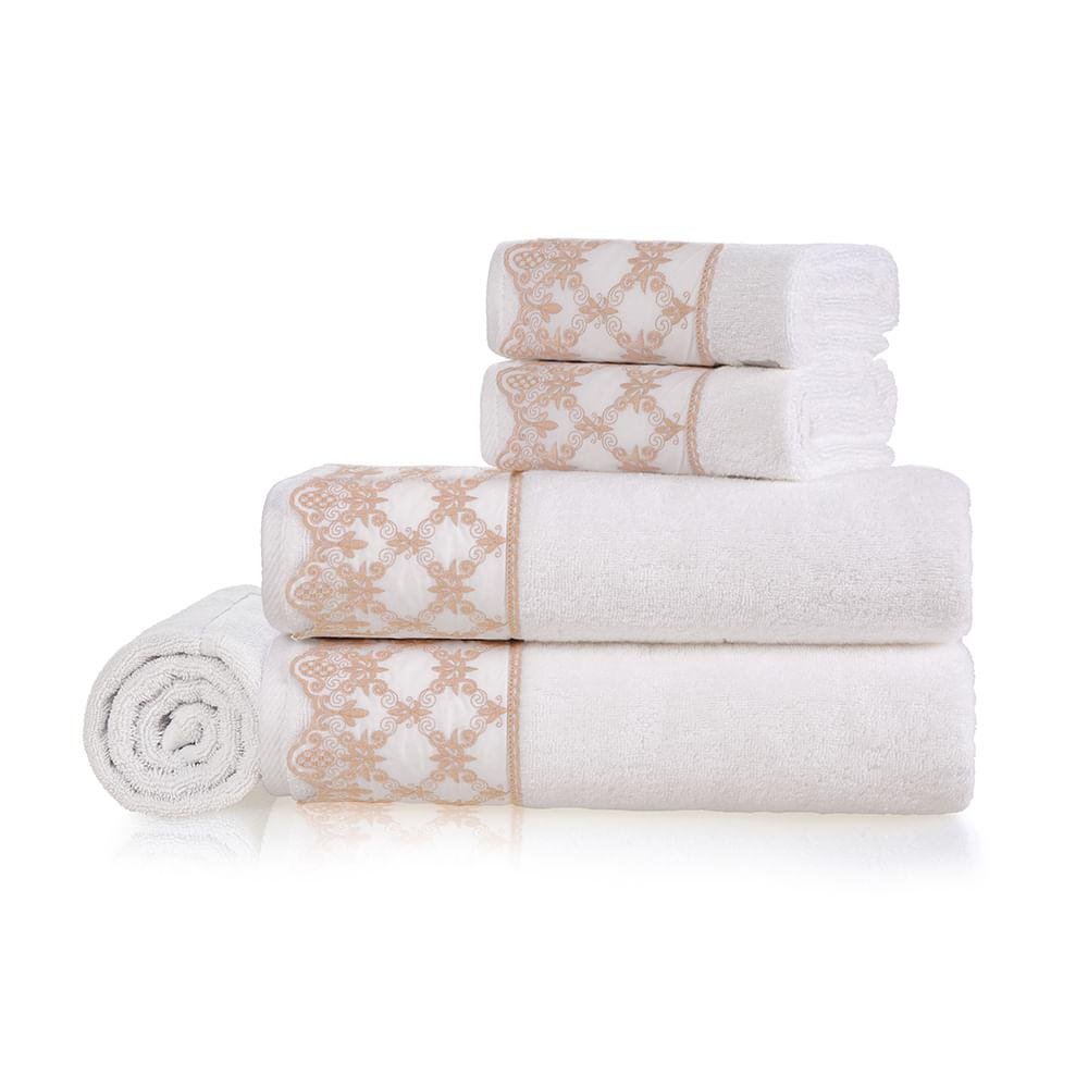Jogo de Banho Karsten Fio Penteado Max 5 Peças Constanza Branco/ Rosa