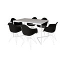 Ver imagem 6 de Mesa Industrial Jantar Branca 137x90cm Base V com 6 Poltronas Pretas Ferro Branco Branco