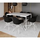 Ver imagem 1 de Mesa Industrial Jantar Branca 137x90cm Base V com 6 Poltronas Pretas Ferro Branco Branco